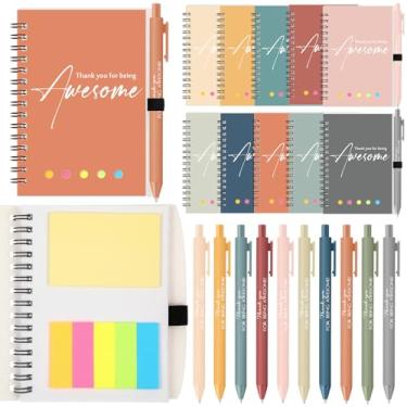 Imagem de Chuangdi 20 conjuntos de caderno espiral inspirador de agradecimento de funcionários de Natal com bloco de notas adesivas motivacional caneta de bambu para professores e colegas de trabalho (vívido)