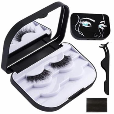 Imagem de Estojo de cílios postiços caixa organizadora recipiente de cílios caixa de cosméticos vazia caixa de armazenamento de cílios magnéticos com espelho, embalagem de cílios caixa de armazenamento de