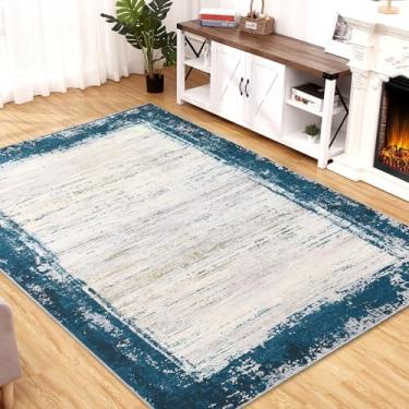 Imagem de FairOnly Tapete antiderrapante lavável 12 x 17 cm, tradicional com bordas baixas para sala de estar, quarto, sala de jantar e cozinha, azul-petróleo