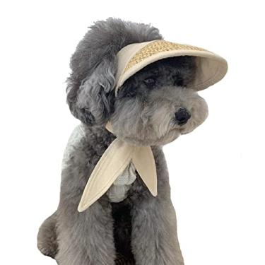 Imagem de MuYaoPet Boné de beisebol feito à mão com proteção solar para cães de palha, aba ajustável para animais de estimação, chapéu de festa na praia para cães pequenos e médios como Yorkie Chihuahua Bulldog