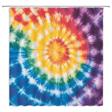 Imagem de UOZXOML Cortina de chuveiro colorida tie dye boho hippie mandala arco-íris groovy abstrato espiral visual aquarela tecido geométrico decoração cortinas de banheiro com ganchos, 70 x 70