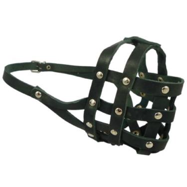 Imagem de Focinheira de cesta de couro genuíno para cães #110 preta – buldogue, boxer (circunferência 35 cm, comprimento do focinho 7 cm)