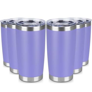 Imagem de VQRRCKI Copo de aço inoxidável de 590 ml a granel com tampa Copos de café com isolamento de parede dupla para bebidas quentes e frias, caneca de café de viagem revestida com pó fosco (lavanda, pacote