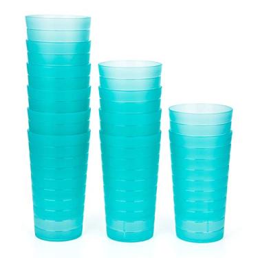 Imagem de KX-WARE Copos de plástico misturados de 640 ml/copos de bebida/copos de festa/copos de chá gelado, conjunto de 12 azul-petróleo | inquebrável, seguro para lava-louças, livre de BPA