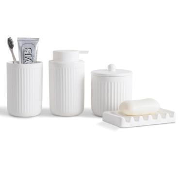 Imagem de Agyiuns Conjunto de Acessórios de Banheiro de Cerâmica, Dispensador de Sabonete Líquido e Porta-Escovas de Dentes, Saboneteira, Potes de Boticário, Decoração Rústica de Fazenda, De (Líquido)
