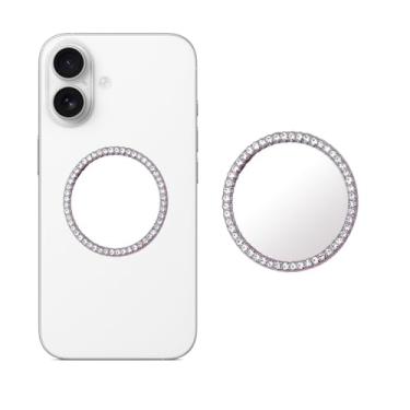 Imagem de LUVI Espelho de telefone Bling Stick on Back Phone Charm Sticker Glitter Diamond Makeup Selfies Alloy Glassy Clear Mirror Decal para celular para mulheres meninas redondo prata