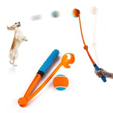 Imagem de ALL FOR PAWS Lançador de bola para cães, lançador de bola de tênis dobrável com aderência confortável, bola de 6,3 cm incluída