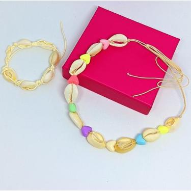 Imagem de Kit Colar Gargantilha e Pulseira tornozeleira conchas do mar artesanal
