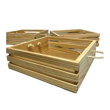Imagem de Caixote bandeja cesta de pinus fundo MDF 27x27x8 - Leal arte