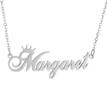 Imagem de Colar de coroa com nome personalizado, letra com letra feminina, placa de identificação, pingente de aço inoxidável, corrente de joias para meninos, Metal