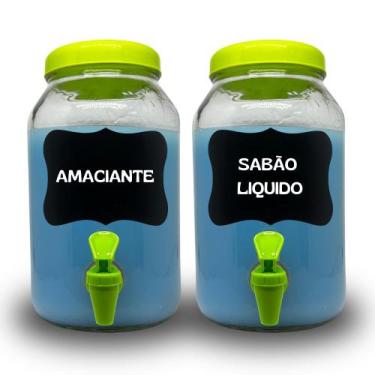 Imagem de 2 Dispenser De Vidro Com torneira capacidade 3L Sabão Liquido, Amacian