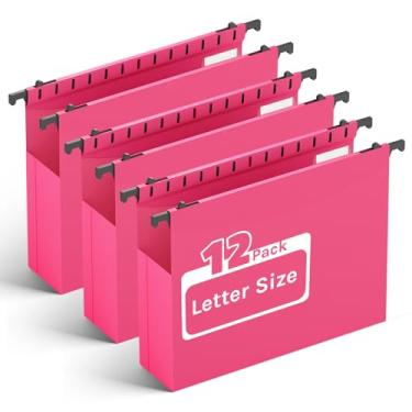 Imagem de Ansook Pastas de arquivo suspensas de plástico de capacidade extra, bolso sanfonado expansível de 5 cm com junta de inserção preta, resistente para arquivo, pastas penduradas rígidas e duráveis, rosa,