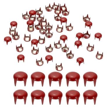 Imagem de PATIKIL Pinos de metal de 5 mm, 200 peças de contas redondas de garra de cúpula rebites de cabeça de prego para artesanato de couro roupas bolsa de cinto, sapatos, vermelho
