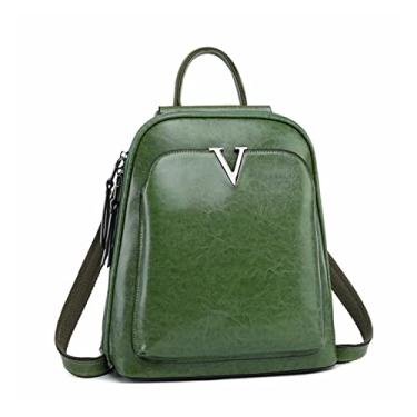 Imagem de Mochila feminina vintage de couro legítimo mochila escolar bolsa de ombro feminina mochila(Green)