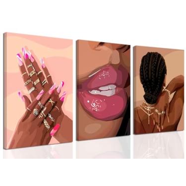 Imagem de Conjunto de 3 pôsteres em tela para mulheres negras e negras negras para meninas negras para decoração de parede para casa, sala de estar, quarto, banheiro, decoração emoldurada, 30,5 x 40,6 cm