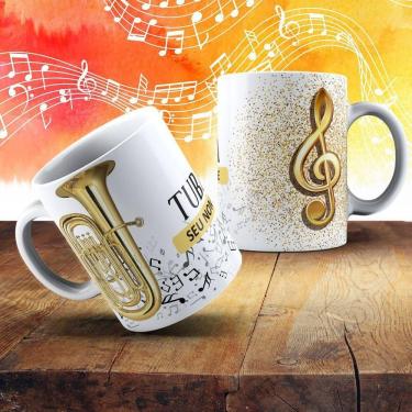 Imagem de Caneca De Porcelana 325ml Com Estampa De Instrumentos Musicais Tuba