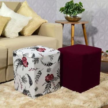 Imagem de Kit de 4 Capas para Puff Plus Quadrado Alstromérias e Vinho Linda - Ch