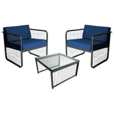 Imagem de Conjunto 2 Poltrona e 1 Mesa de Centro Santiago em Alumínio e Fibra Sintética Acesse Móveis