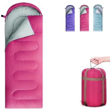 Imagem de COLIKESEA Sacos de dormir para adultos, adolescentes e crianças – Use para 3-4 estações, clima quente e frio – leve, impermeável, uso para mochilão, caminhada e acampamento (vermelho mandarim/zíper