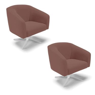 Imagem de Cadeira Sala De Jantar Giratória Base Cromada Kit 2 Stella Veludo D03 - D'rossi Cor Rose