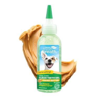 Imagem de TropiClean Fresh Breath no brush Sabor de manteiga de amendoim Clean Teeth Gel de higiene bucal para cães, 4oz - Gel de creme dental para cuidados den