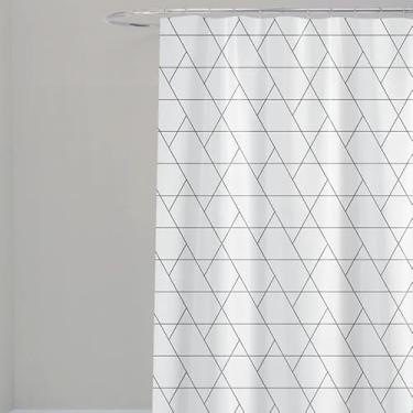 Imagem de Cortina de Banheiro Geom�trica, Design Triangular, Branco e Preto, 180x200cm