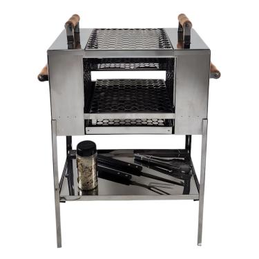 Imagem de Churrasqueira para Apartamento Ecológica sem Fumaça 2 Andares Aço Inox 2 Grelhas Pé Grande