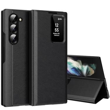 Imagem de Capa para Samsung Galaxy Z Fold 3 com tela pequena inteligente, capa carteira S-View, para Samsung Fold 3, capa de janela inteligente, capa protetora de couro flip inteligente para Samsung Z Fold3