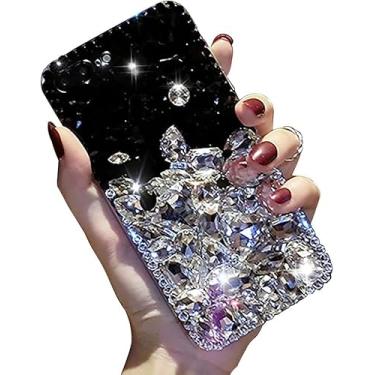 Imagem de AQZBIAIOU Capa de diamante brilhante para iPhone 16e 6,1 polegadas, 3D caseira brilhante cristal strass brilhante brilhante pedras totalmente transparentes capa de telefone traseira com protetor de