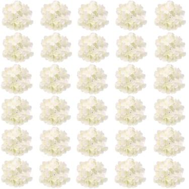 Imagem de Sumupa Sem Hastes 32 Cabeças de Hortênsia de Seda Flores Artificiais Hortênsia Flores Falsas Sem Hastes para Decoração de Casa (Branco Leite)