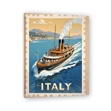 Imagem de Impressão em tela Heritage Coastline Ship Vintage Italian Steamship - Carimbo de papel envelhecido 40 x 52 cm