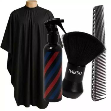 Imagem de Kit Profissional para Barbeiros Capa de Corte Borrifador Espanador e P