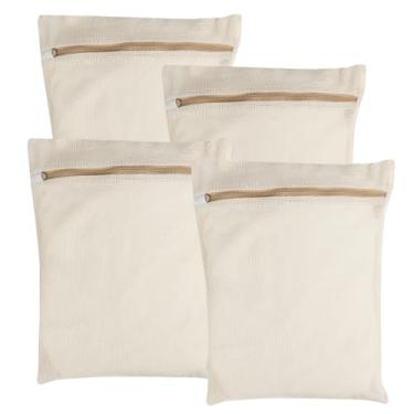 Imagem de Os sacos de roupa de 4 peças de malha de algodão orgânico médio durável com zíperes resistentes e malha respirável são delicados sacos de lavanderia para roupas íntimas, roupas, calças e meias