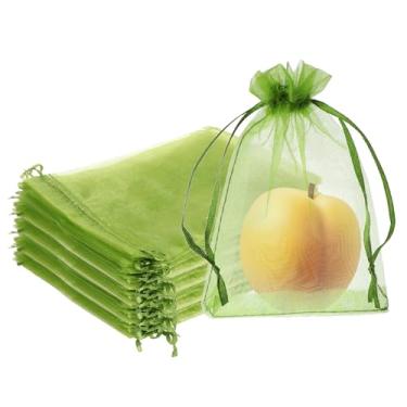 Imagem de 100 sacos de proteção de frutas verdes sacos de proteção de frutas sacos de rede de frutas com cordão para proteger a rede vegetal, saco de malha reutilizável para macieiras de jardim (15 * 20 cm)