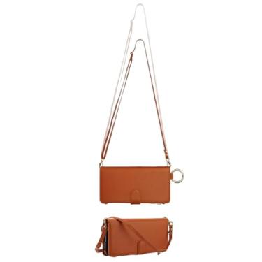 Imagem de HJZSZX Para Samsung S24 Plus Anel Crossbody Lanyard Zipper Wallet Phone Case Wrist Strap Flip Cover (Para Samsung S24 Plus/Marrom)