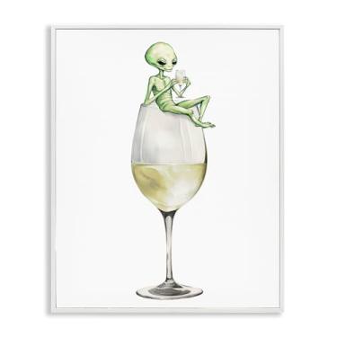 Imagem de Stupell Industries Alien empoleirado em vidro de champanhe branco emoldurado, arte giclée, design por Lil' Rue, 28 x 35 cm