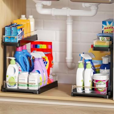 Imagem de Pacote com 2 organizadores embaixo da pia, organizador de armário de 2 níveis, organizador e armazenamento de pia de cozinha e banheiro, organizador de pia de cozinha embaixo do armário, prateleiras