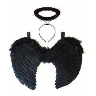 Imagem de Fantasia Asa De Anjo E Aureola Negra Infantil - CM Presentes e Fantasi