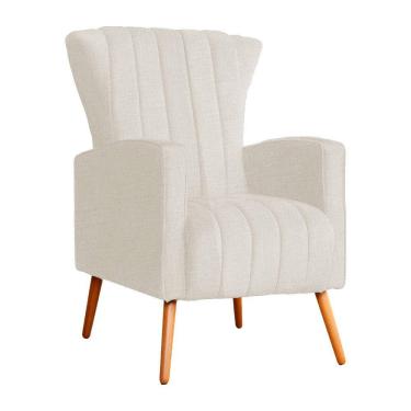 Imagem de Poltrona Decorativa Melinda Linho Bege Pés Madeira Mz Decor