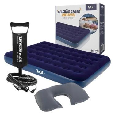Imagem de Colchão Casal Inflável com Bomba Manual e Travesseiro Pescoço VG Plus