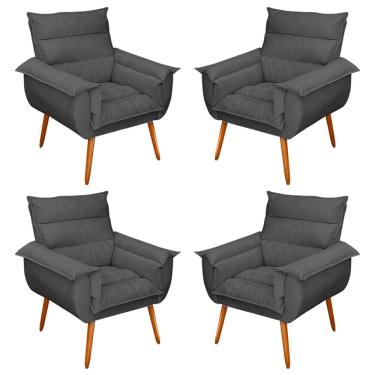 Imagem de Kit 04 Poltronas Decorativas Modernas Sala e Recepção Monza Pés Palito Veludo Cinza - Abmaza