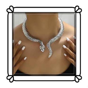 Imagem de DIONFEI Colar de luxo com design serpentino – Colar de prata com gola de cobra hip hop, declaração, pulseira, joias de festa, necklace, Metal, Sem Pedra Preciosa
