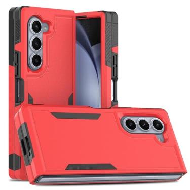 Imagem de HAO RIYLN Capa à prova de choque para Samsung Galaxy Z Fold6, capa antiimpressão digital fosca com proteção de câmera antiderrapante, vermelha, Z FOLD6