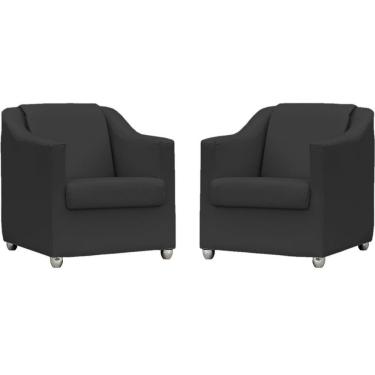 Imagem de Kit 2 Poltronas Mila Corino Preto Pé De Plástico Cromado - Preto, Corino