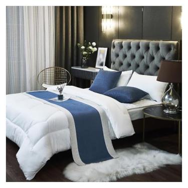 Imagem de Caminho de cama decoração de hotel algodão linho mistura mantas de cama para pé da cama quarto protetor de cama macio roupa de cama moderna decorativa sem desbotamento toalha de cama azul ||260 * 50