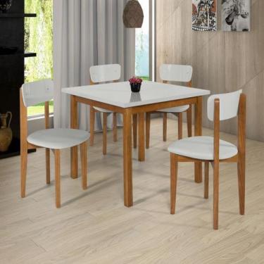 Imagem de Mesa Cadeiras 90cm Estofado MDF Pinus P/ Ambientes Pequenos - Ravilar,