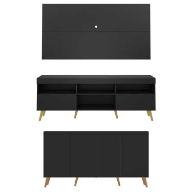 Imagem de Conjunto Sala De Estar Rack + Painel Tv 65 e Aparador Retrô