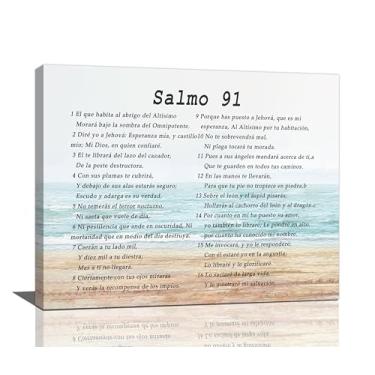 Imagem de Gyeong Salmo 91 Wall Art Psalm 91 Wall Decor En EspañOl Para Pared Canvas Bíblia Verso Escritura Impressão Pintura Arte Cristã Decorações de Casa para Sala de Estar Escritório Igreja Quarto 60 cm x 50