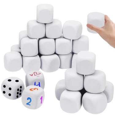 Imagem de HEYTIMI 30 peças de dados de espuma de EVA, dados brancos em branco, 4,96 cm, dados de espuma de graffiti DIY para projetos de arte de pintura, suprimentos de festa