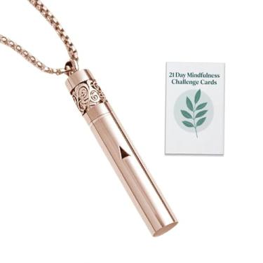 Imagem de phaxud Colar de respiração mindfulness e difusor de óleo essencial para mulheres e homens, presente 2 em 1, joia de aço inoxidável para equilíbrio interno, foco diário, ioga e meditação (ouro rosa)